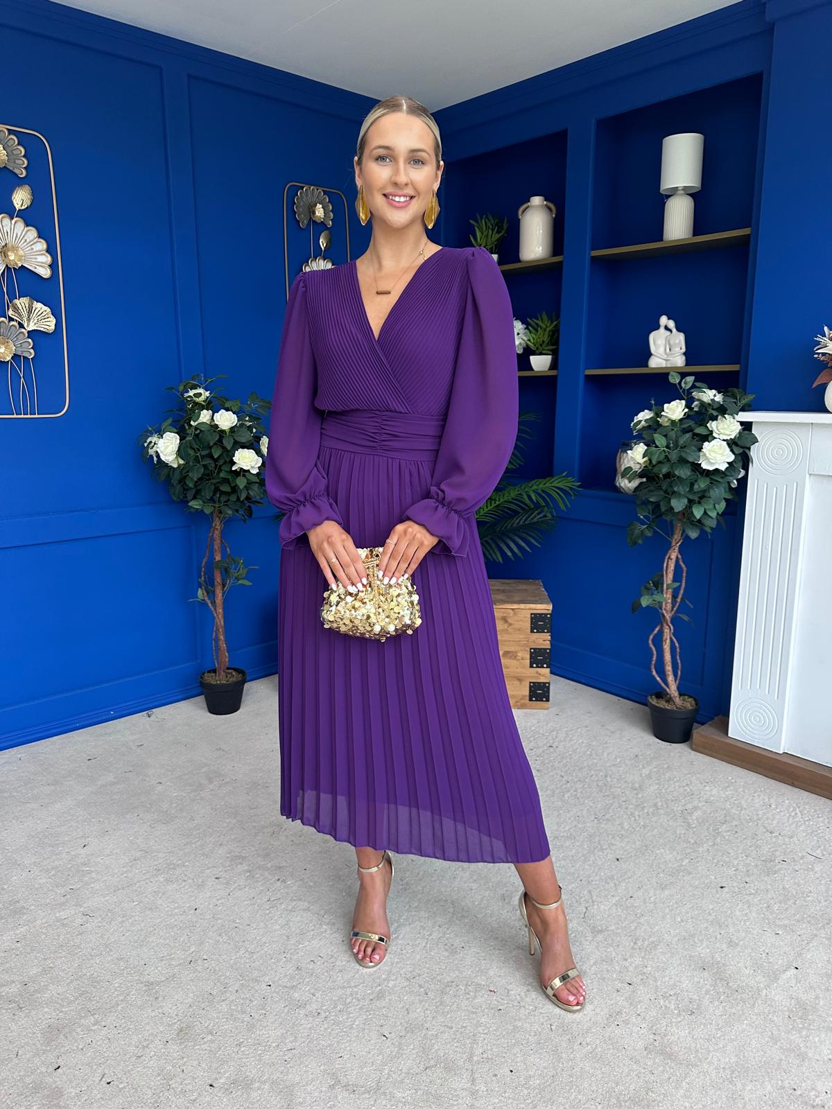 Clodagh Pleat Detailed Midi Dress Violet