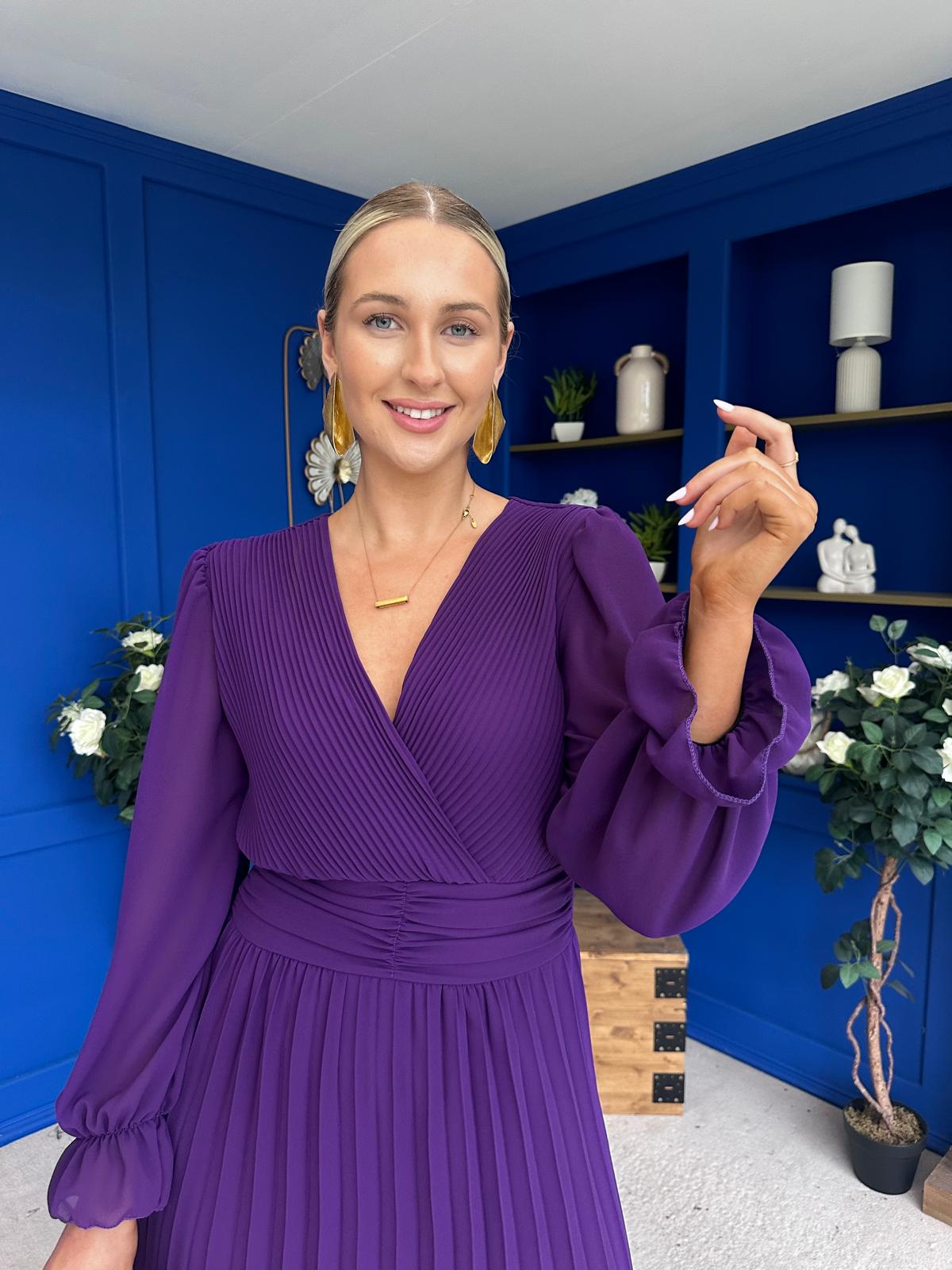 Clodagh Pleat Detailed Midi Dress Violet