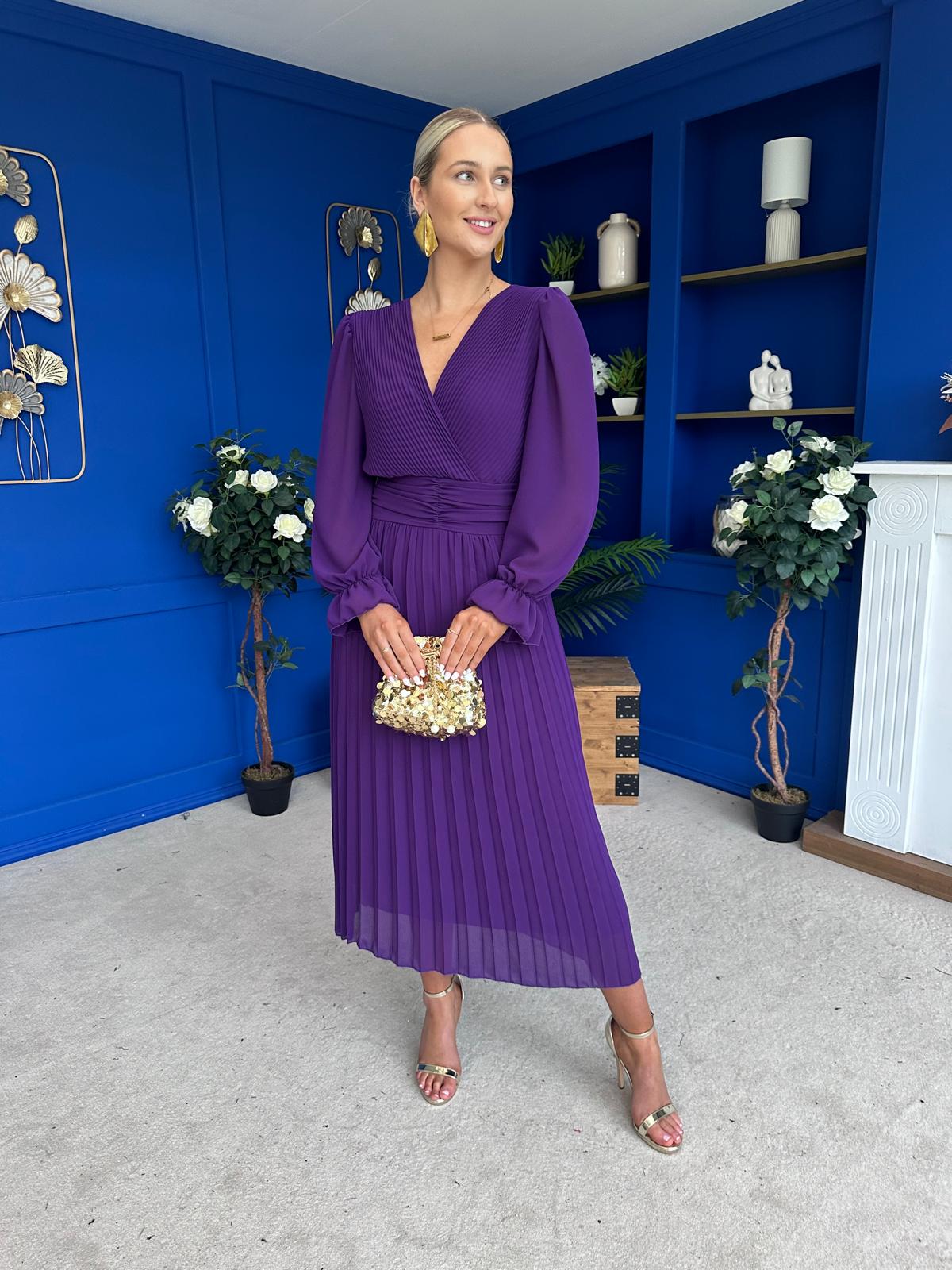 Clodagh Pleat Detailed Midi Dress Violet