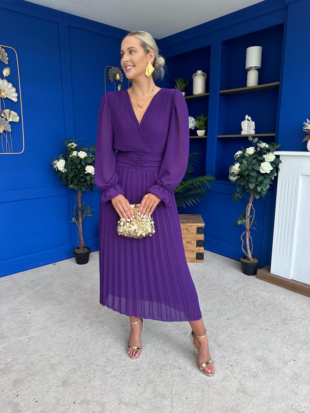 Clodagh Pleat Detailed Midi Dress Violet