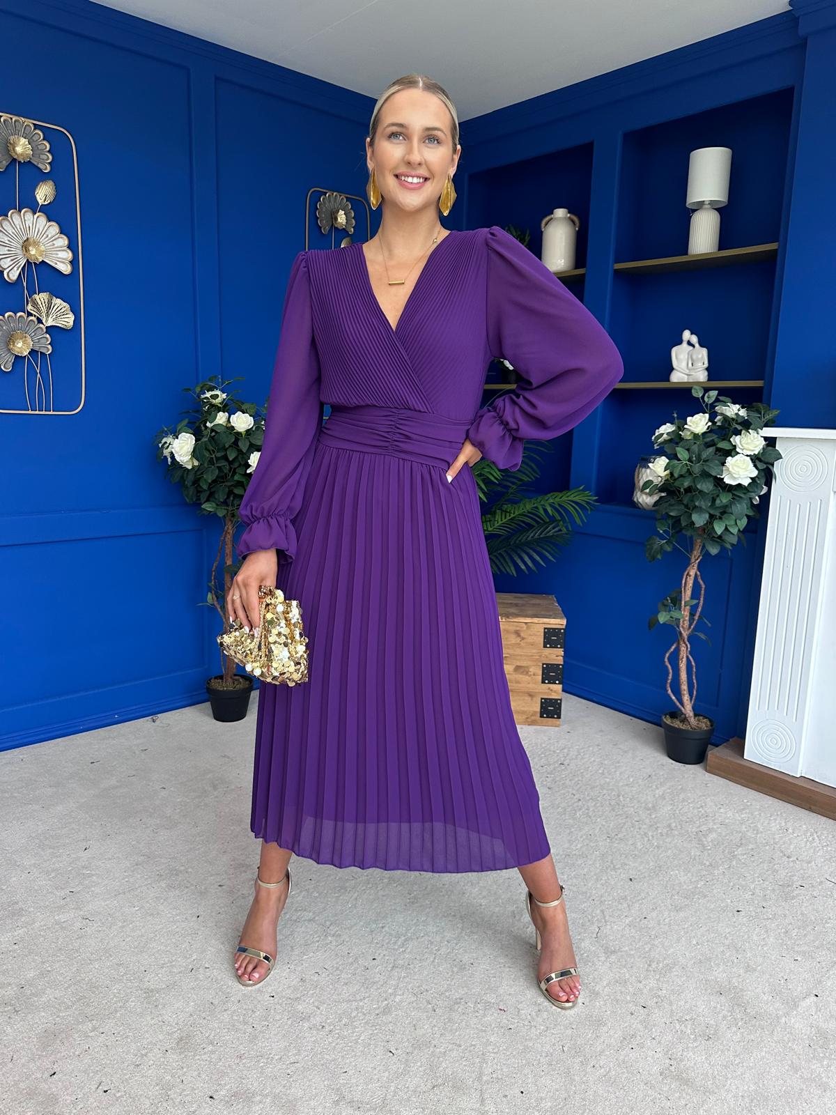 Clodagh Pleat Detailed Midi Dress Violet