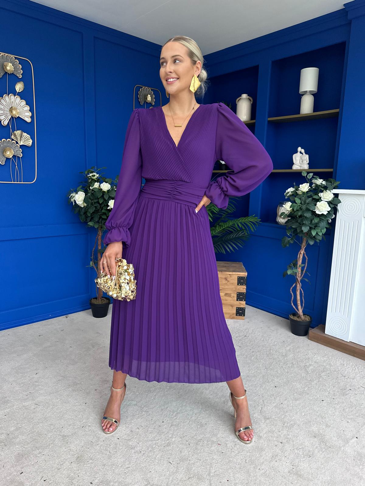 Clodagh Pleat Detailed Midi Dress Violet