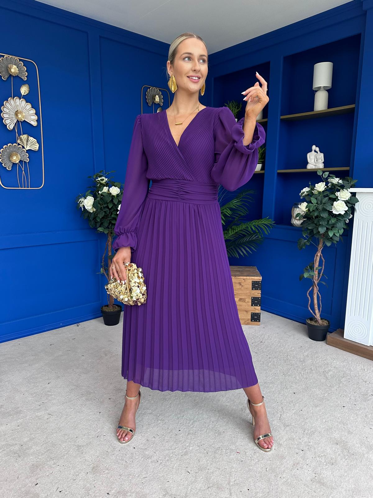 Clodagh Pleat Detailed Midi Dress Violet
