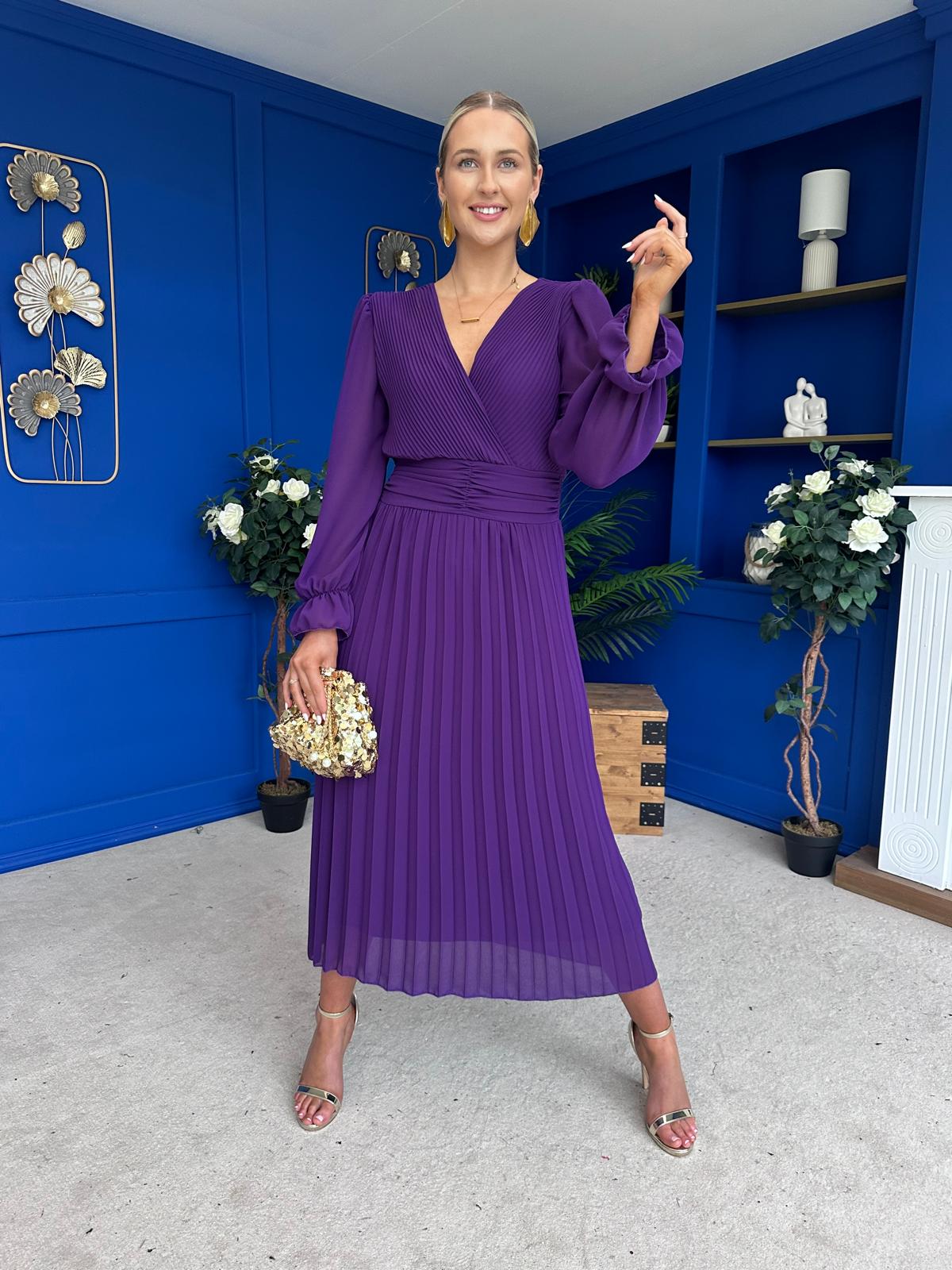 Clodagh Pleat Detailed Midi Dress Violet