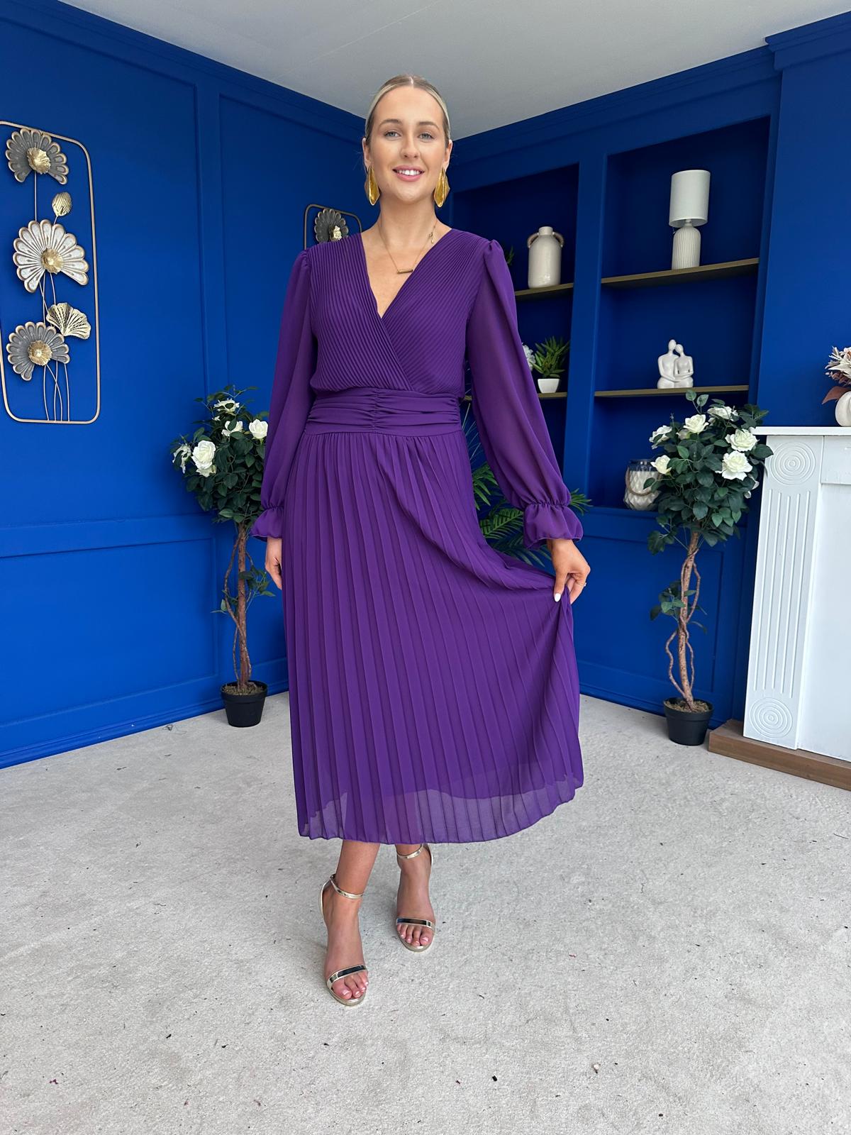 Clodagh Pleat Detailed Midi Dress Violet