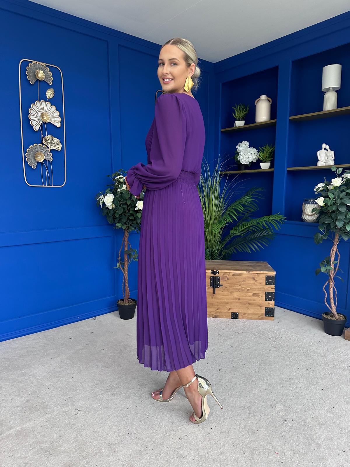 Clodagh Pleat Detailed Midi Dress Violet