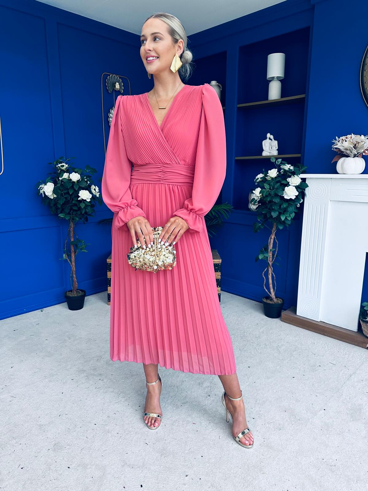 Clodagh Pleat Detailed Midi Dress Mauve