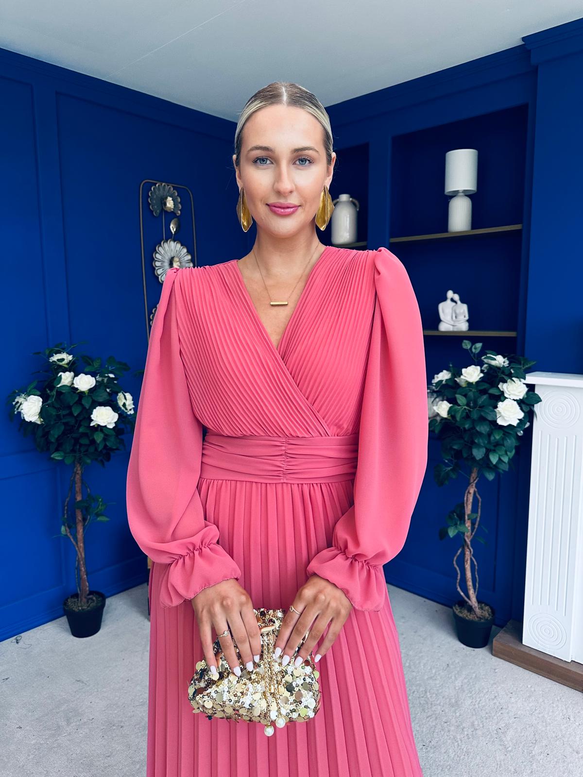 Clodagh Pleat Detailed Midi Dress Mauve