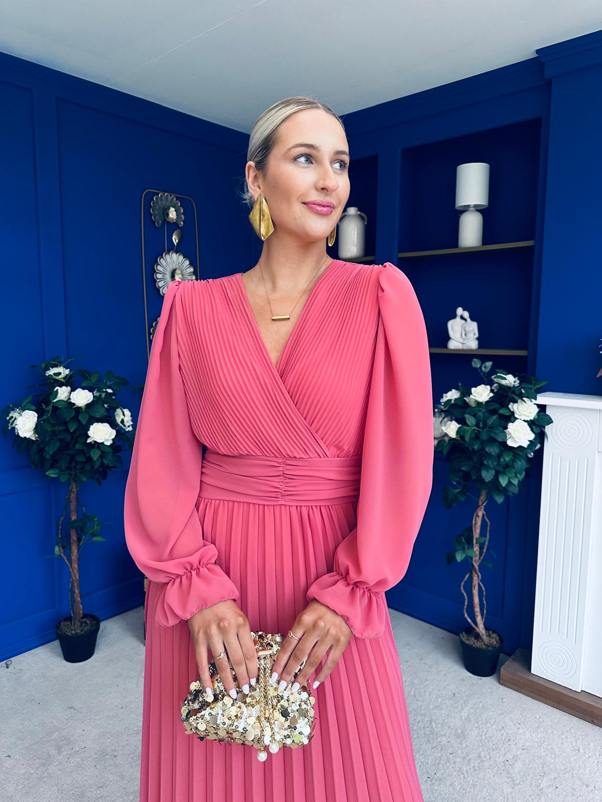 Clodagh Pleat Detailed Midi Dress Mauve