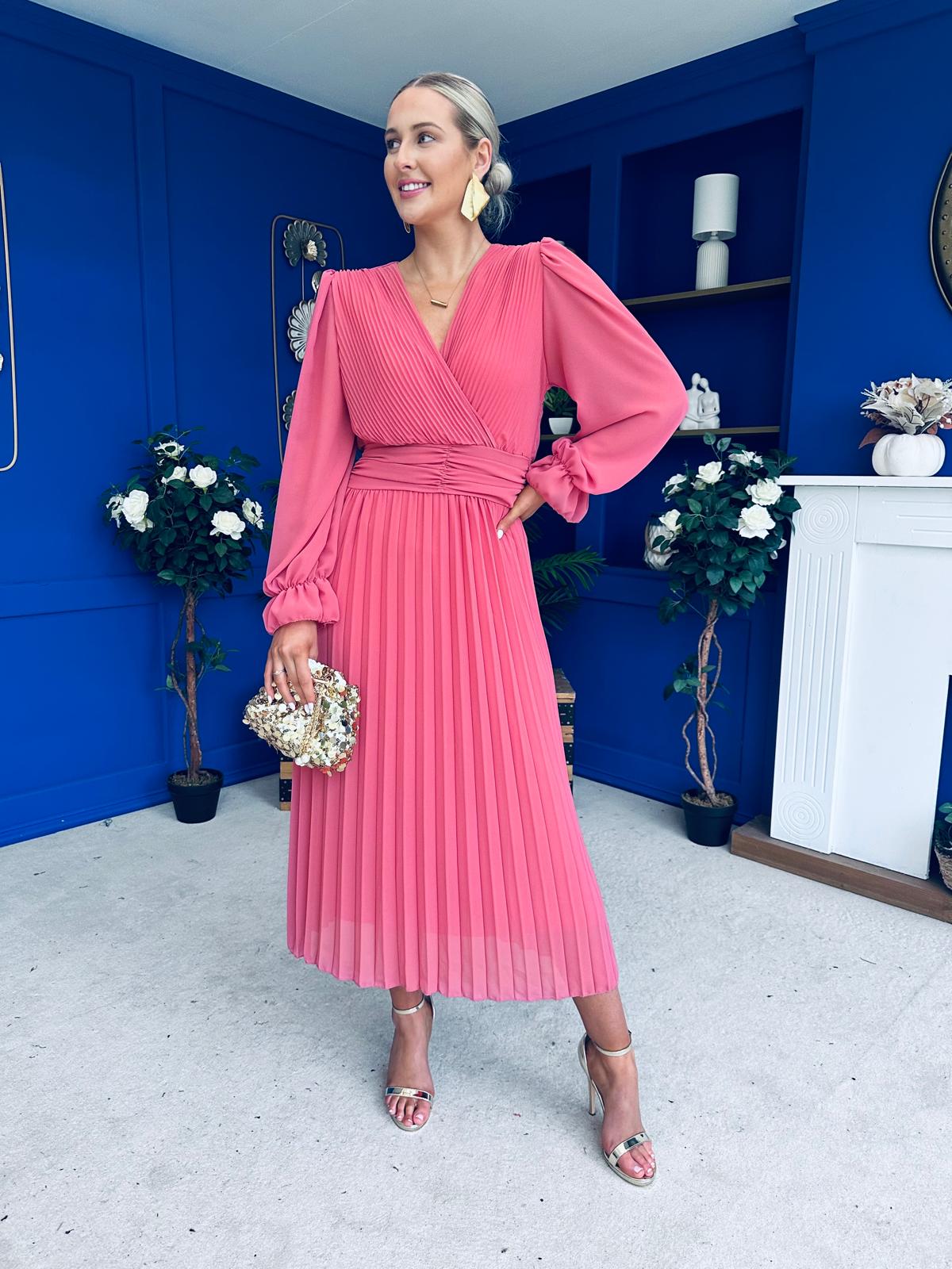 Clodagh Pleat Detailed Midi Dress Mauve