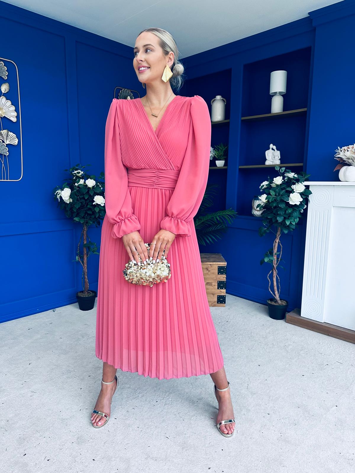 Clodagh Pleat Detailed Midi Dress Mauve