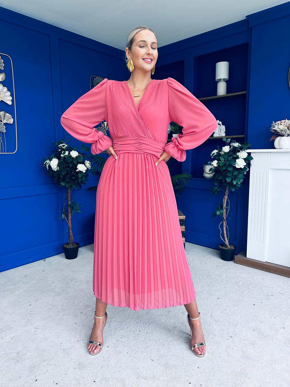 Clodagh Pleat Detailed Midi Dress Mauve