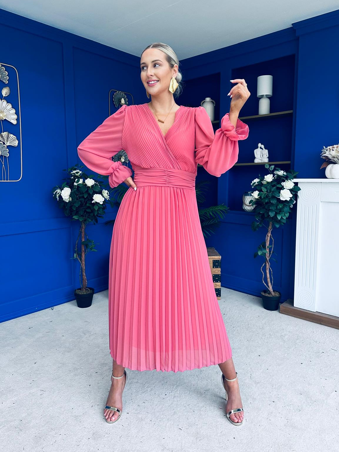 Clodagh Pleat Detailed Midi Dress Mauve