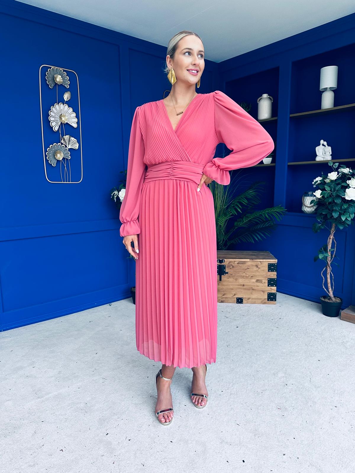 Clodagh Pleat Detailed Midi Dress Mauve