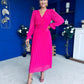 Clodagh Pleat Detailed Midi Dress Fuchsia