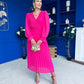 Clodagh Pleat Detailed Midi Dress Fuchsia