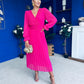 Clodagh Pleat Detailed Midi Dress Fuchsia