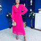 Clodagh Pleat Detailed Midi Dress Fuchsia