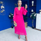 Clodagh Pleat Detailed Midi Dress Fuchsia
