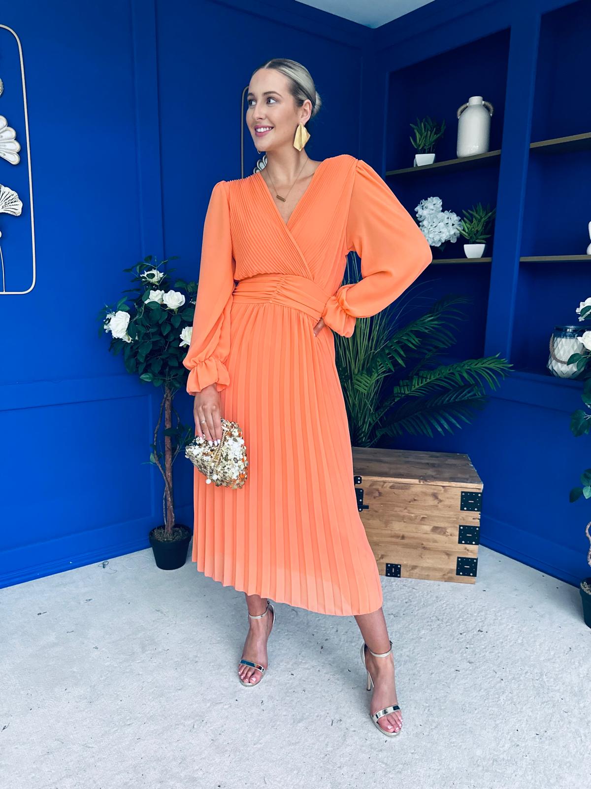 Clodagh Pleat Detailed Midi Dress Amber