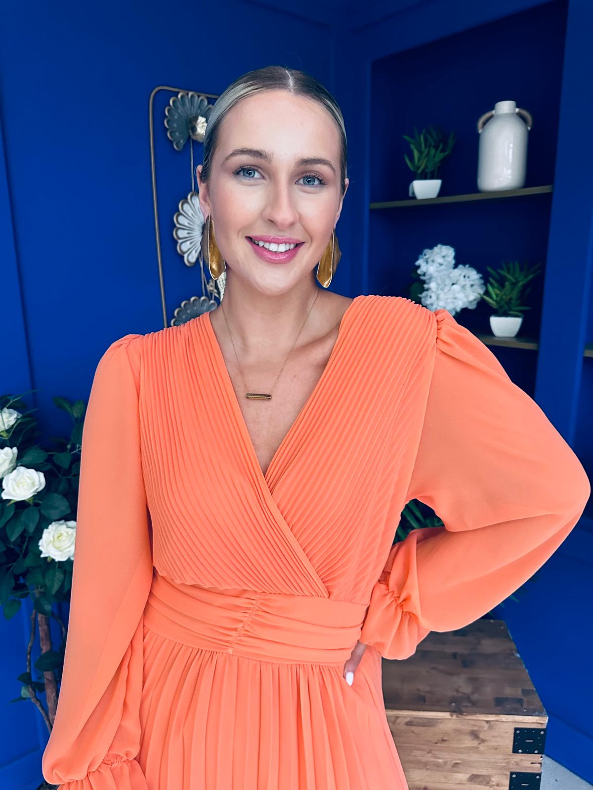 Clodagh Pleat Detailed Midi Dress Amber