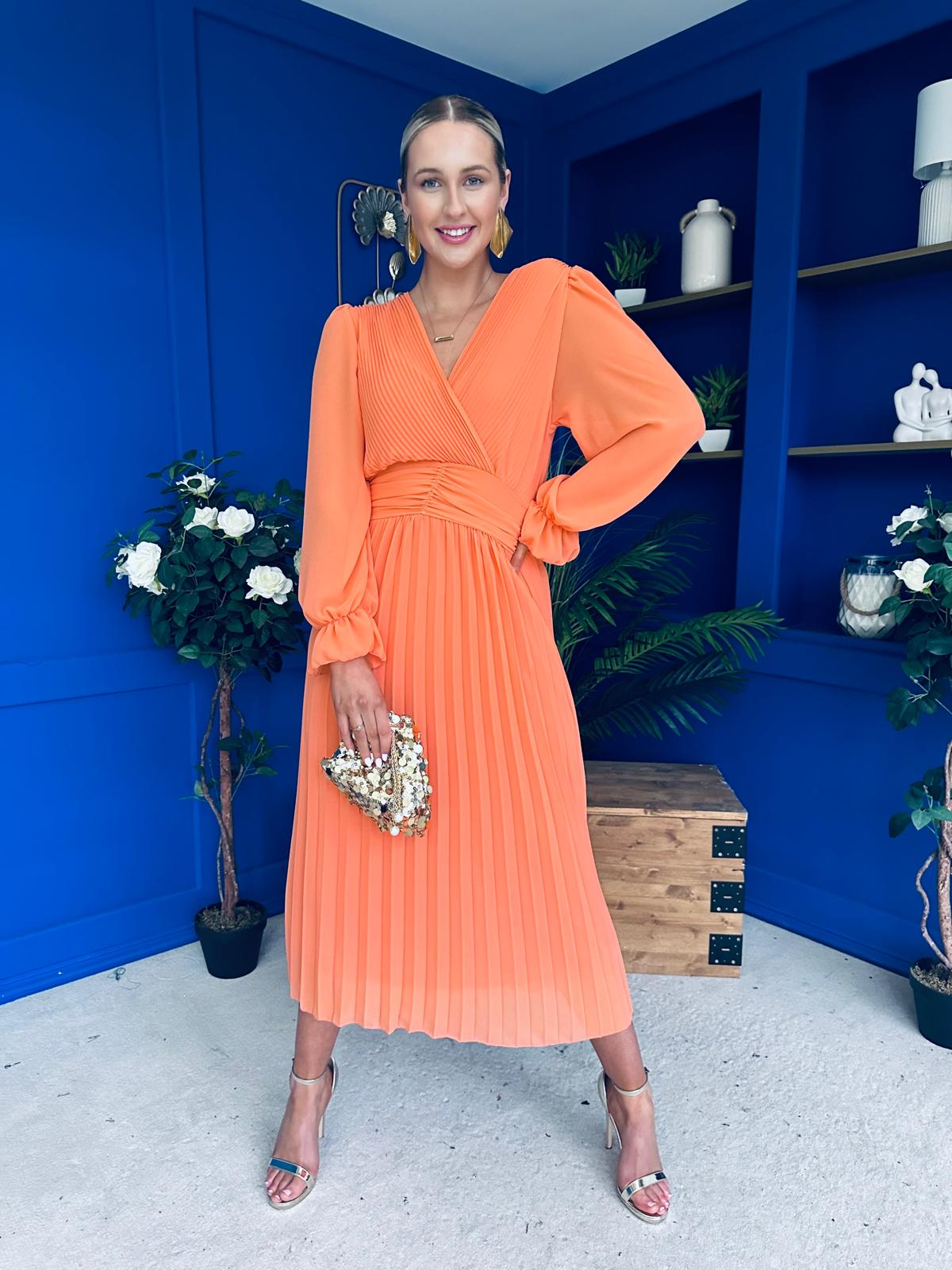 Clodagh Pleat Detailed Midi Dress Amber