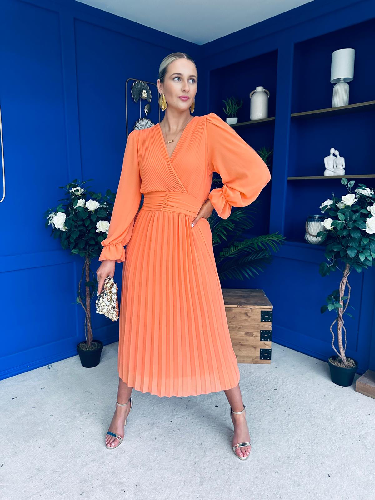 Clodagh Pleat Detailed Midi Dress Amber