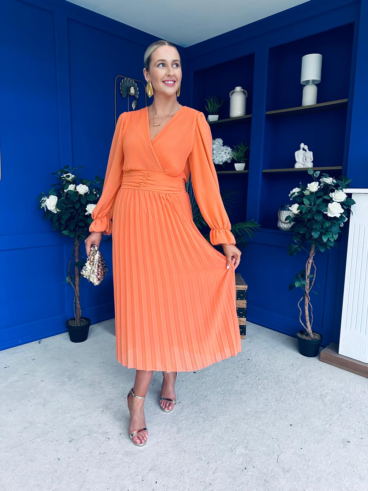 Clodagh Pleat Detailed Midi Dress Amber