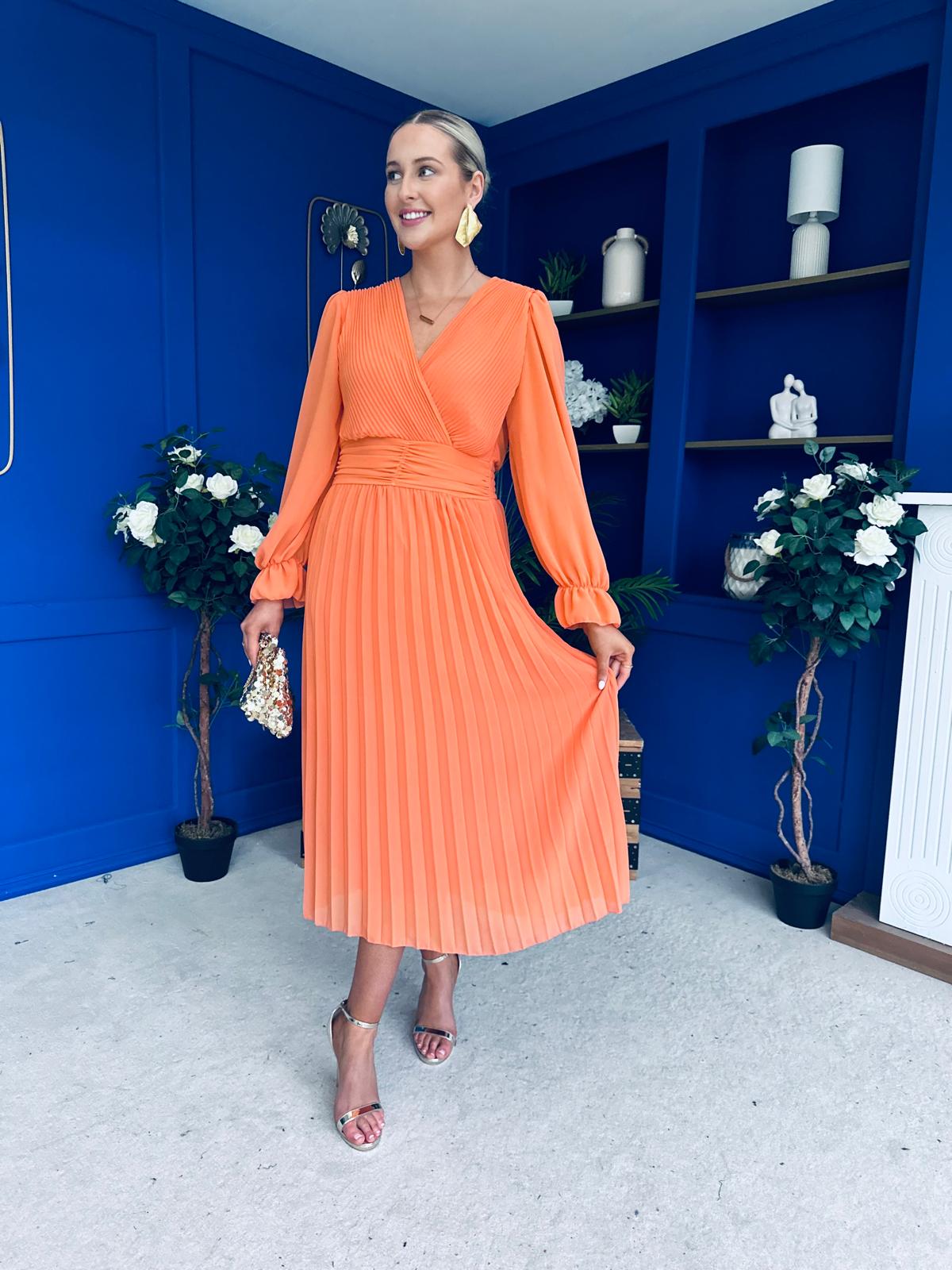 Clodagh Pleat Detailed Midi Dress Amber