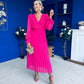 Clodagh Pleat Detailed Midi Dress Fuchsia