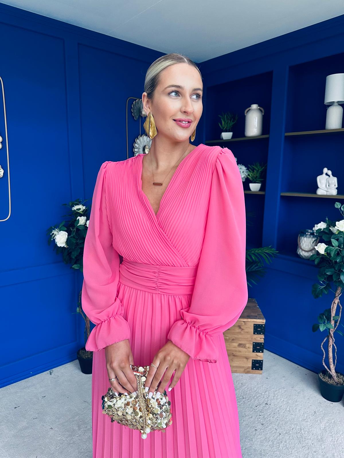 Clodagh Pleat Detailed Midi Dress Pink