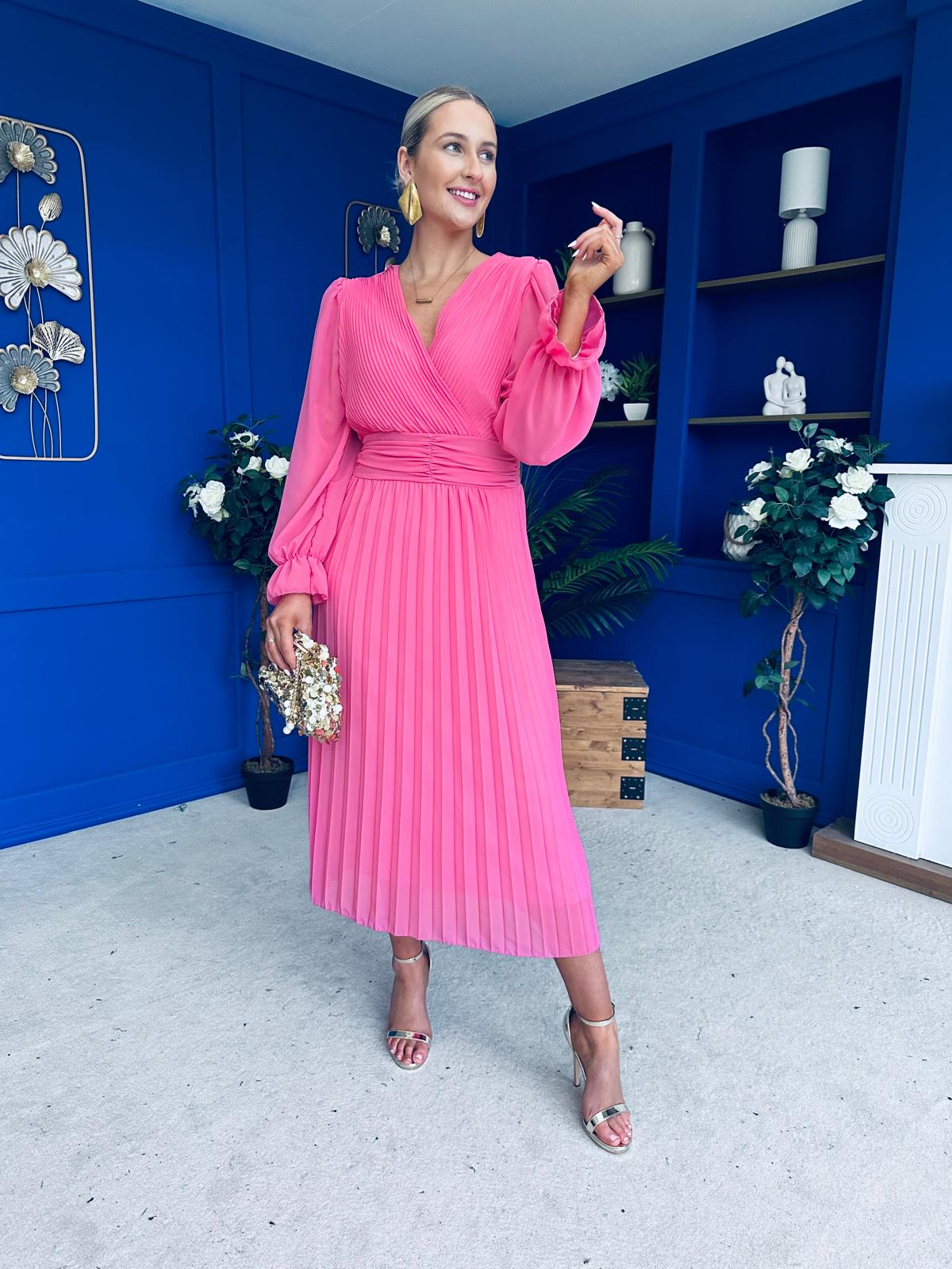 Clodagh Pleat Detailed Midi Dress Pink