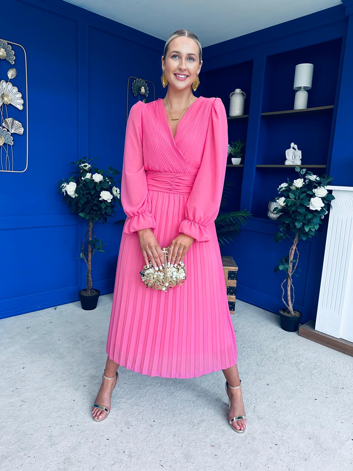 Clodagh Pleat Detailed Midi Dress Pink