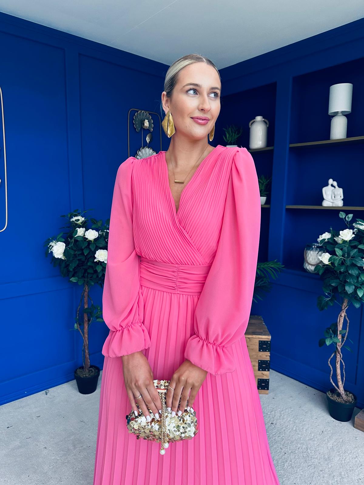 Clodagh Pleat Detailed Midi Dress Pink