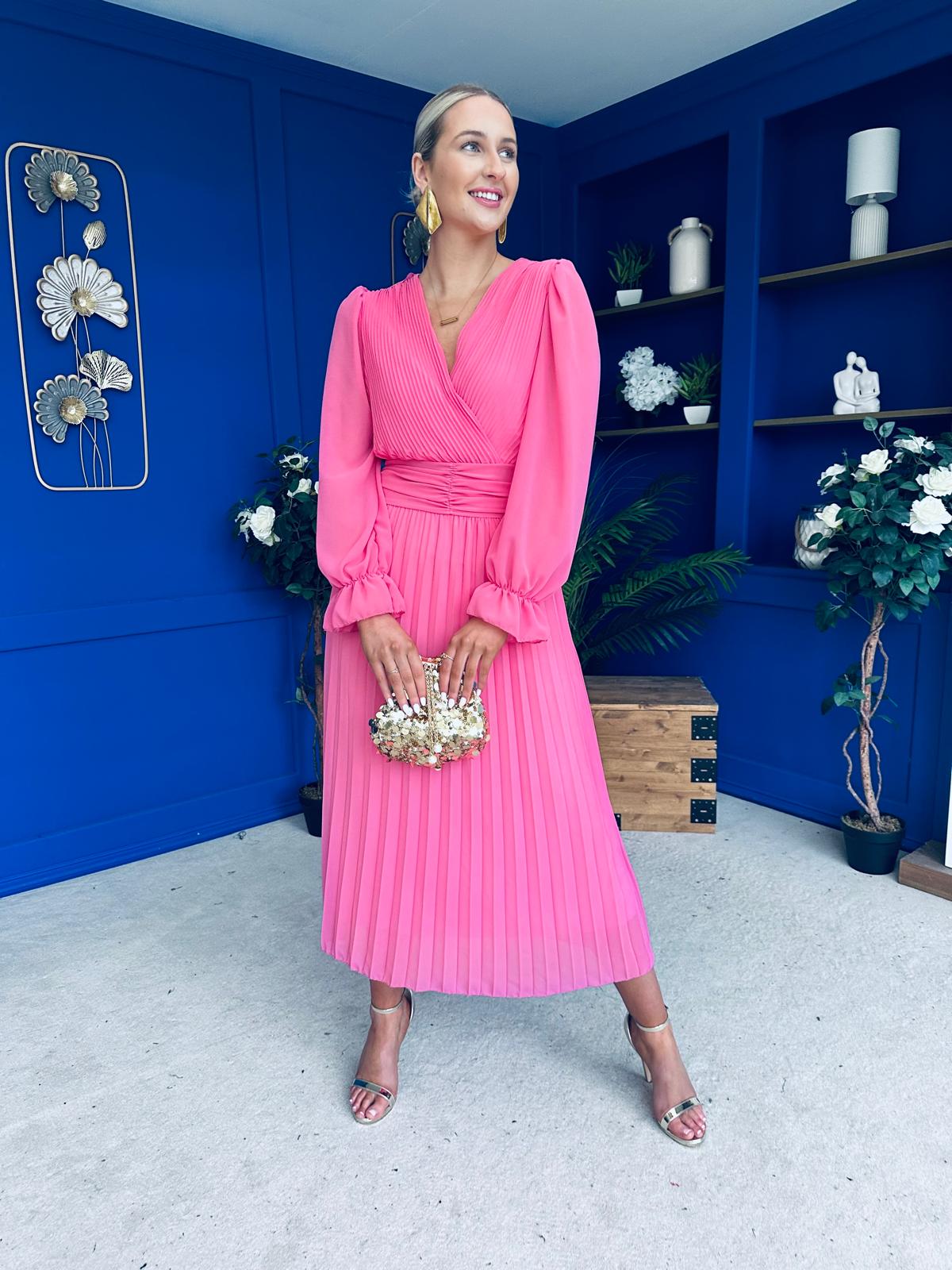 Clodagh Pleat Detailed Midi Dress Pink