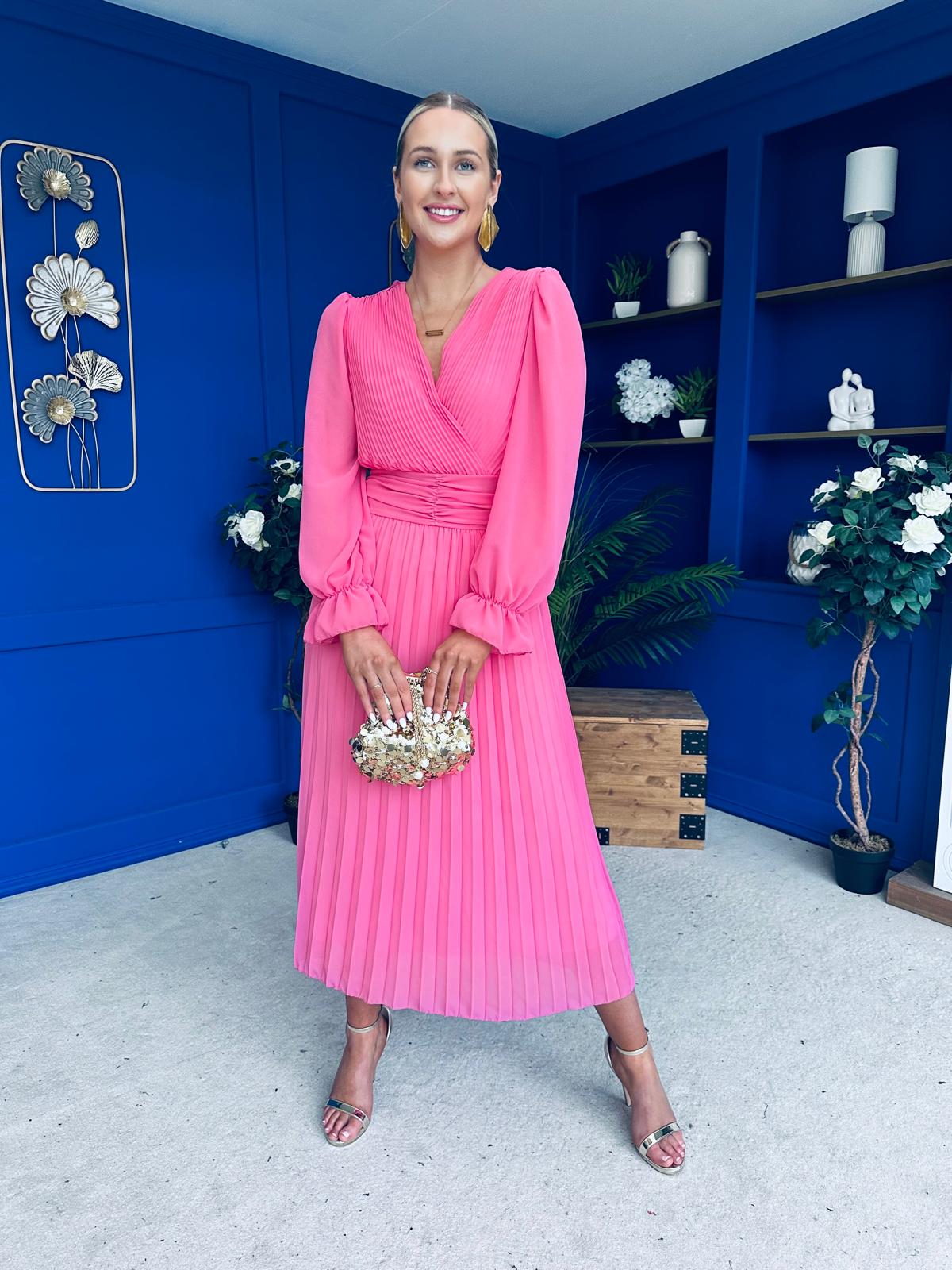 Clodagh Pleat Detailed Midi Dress Pink