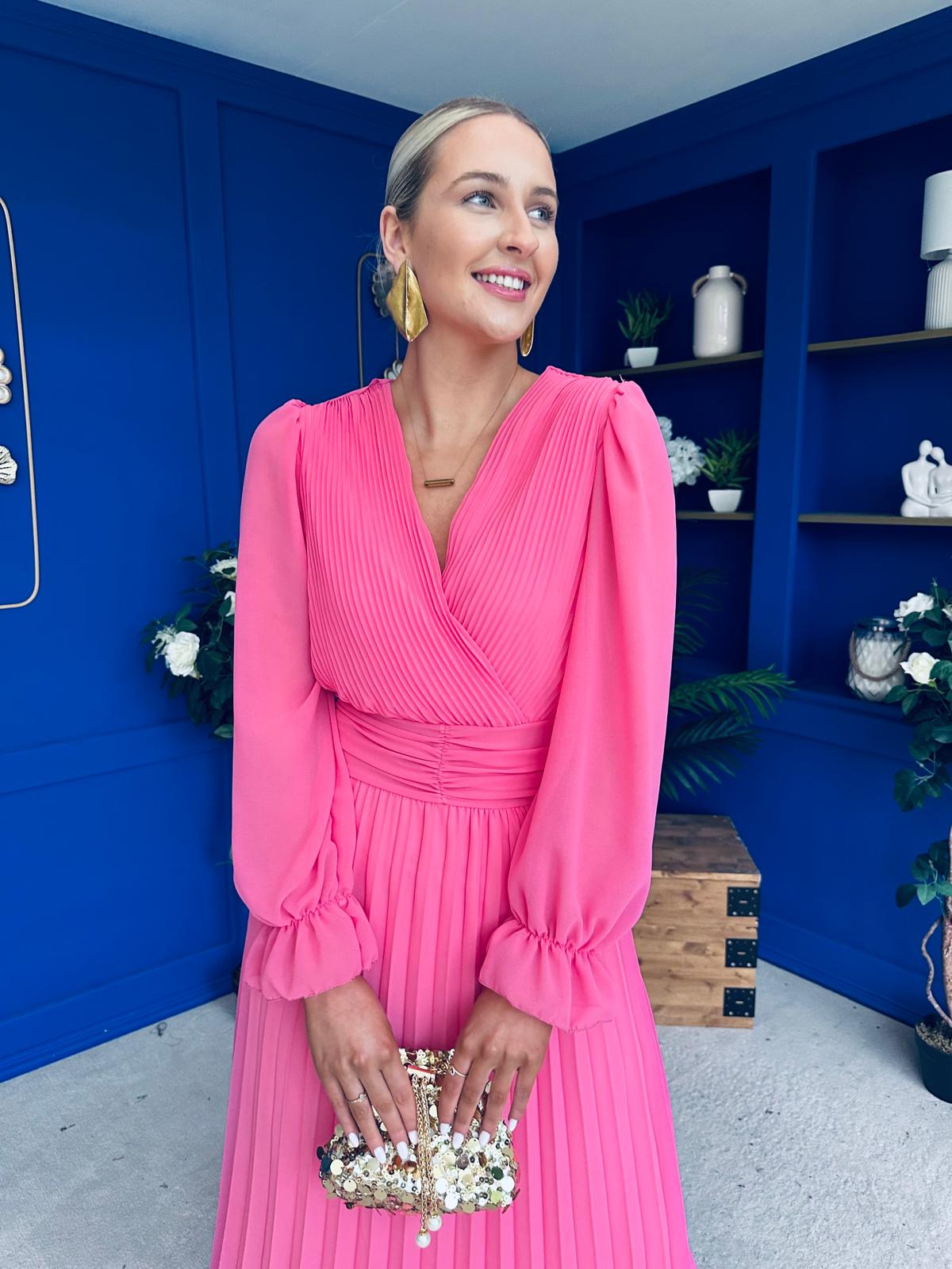 Clodagh Pleat Detailed Midi Dress Pink