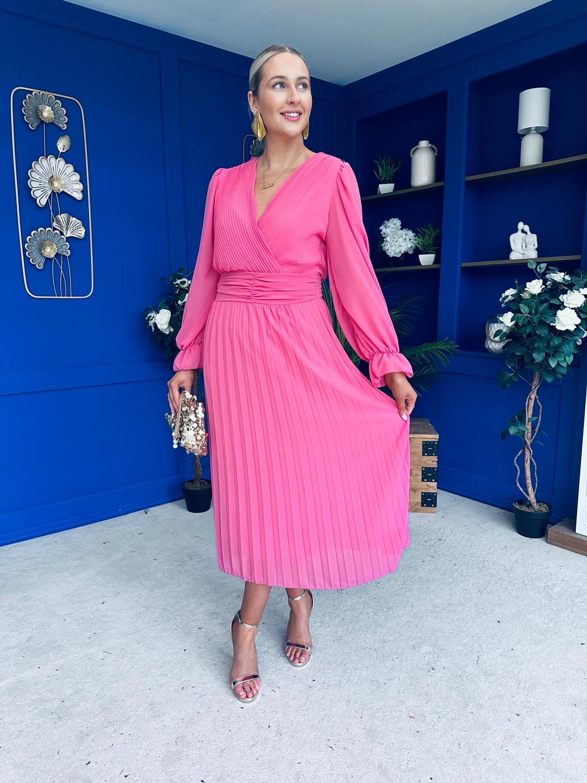 Clodagh Pleat Detailed Midi Dress Pink