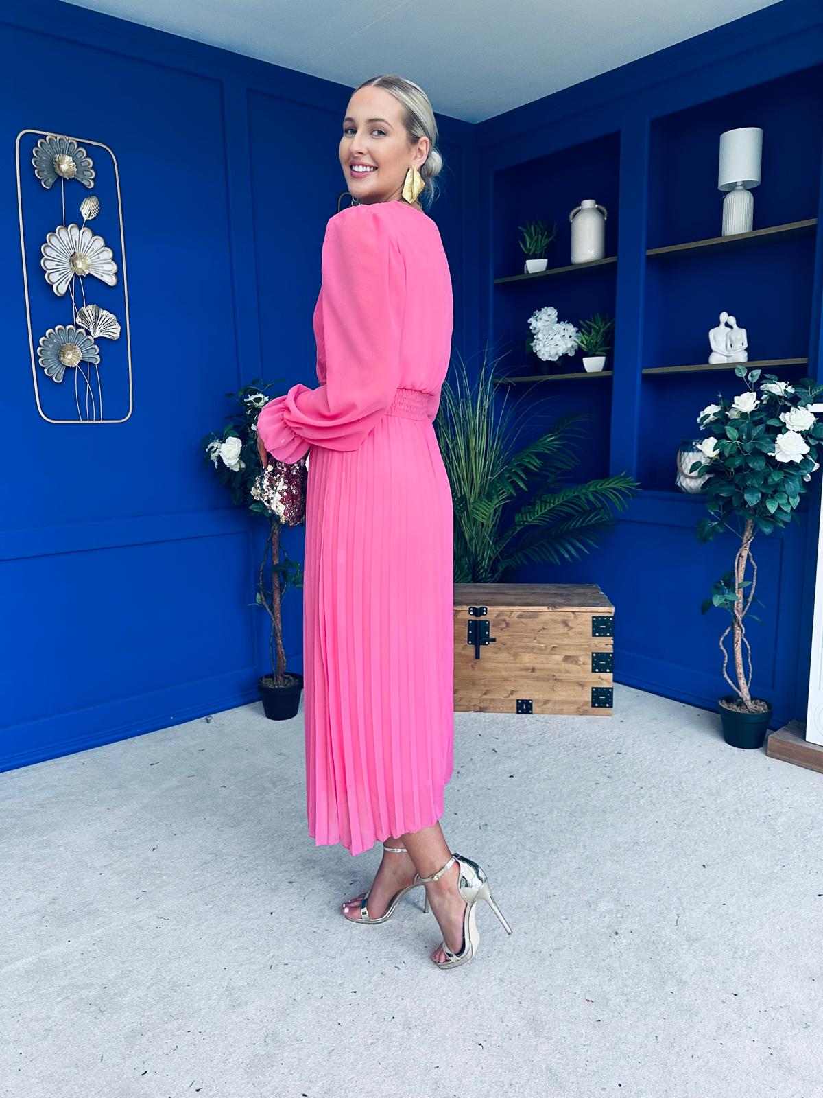 Clodagh Pleat Detailed Midi Dress Pink