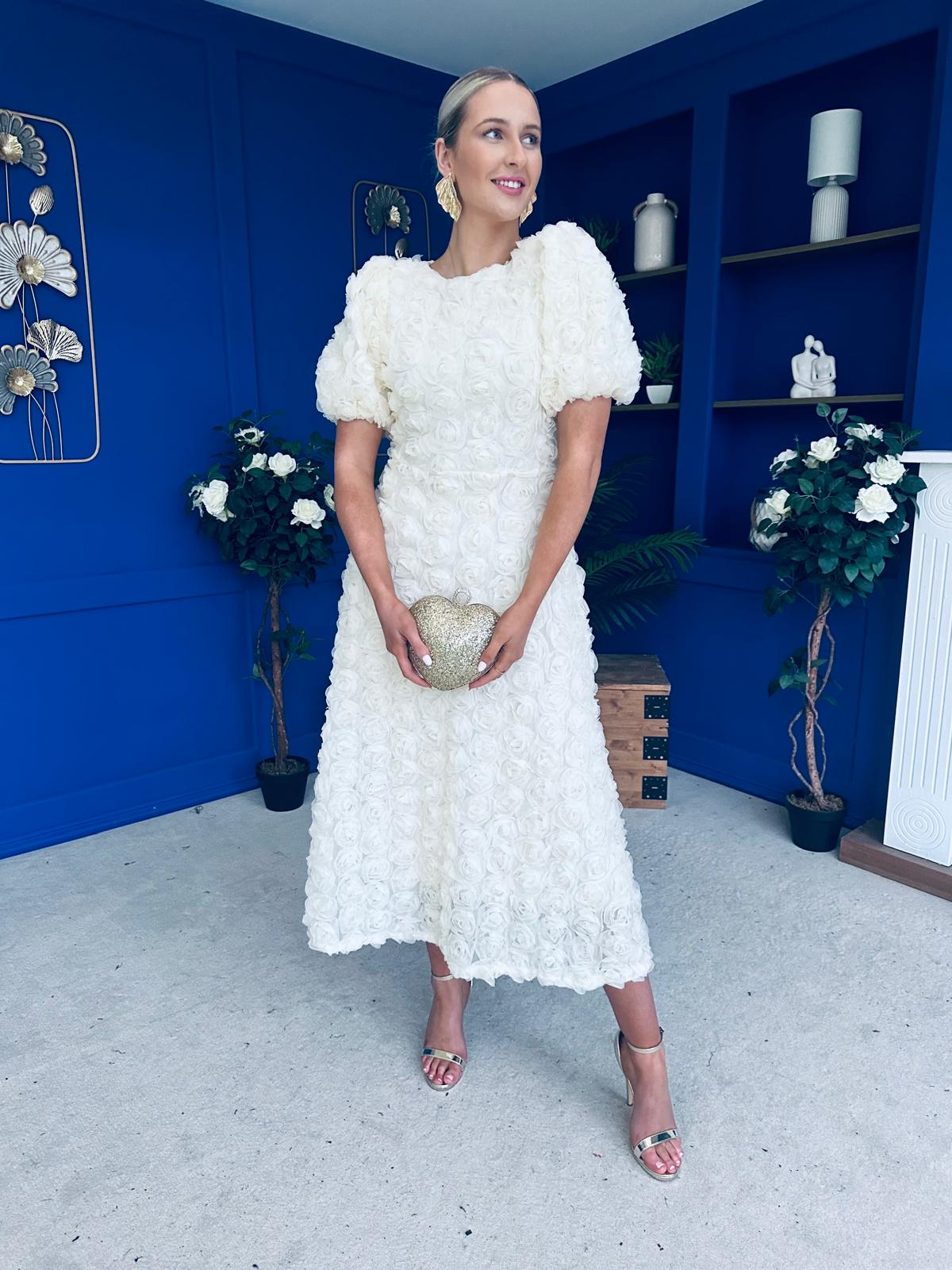 Pippa 3D Floral Occasion Dress Cream