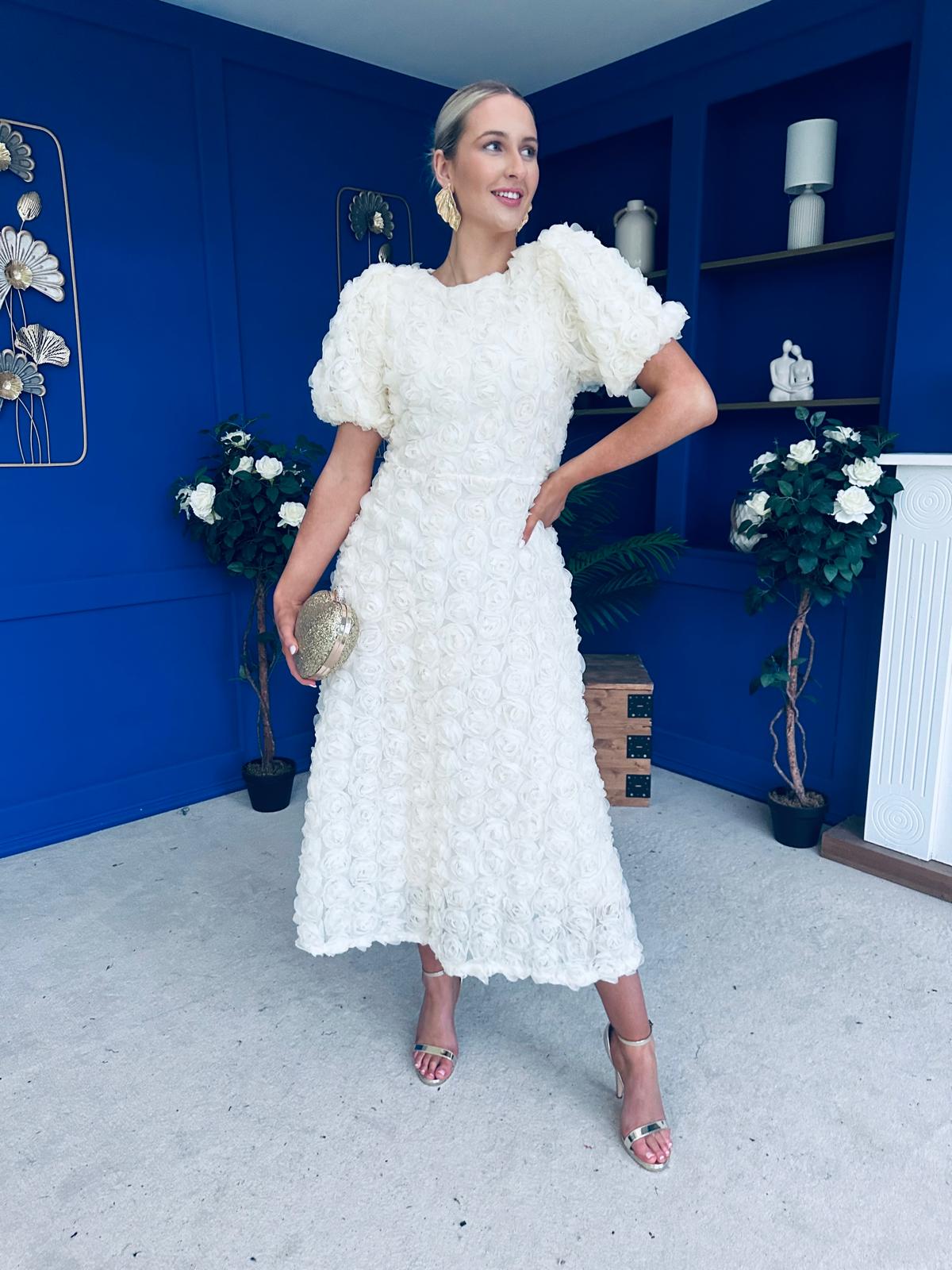 Pippa 3D Floral Occasion Dress Cream