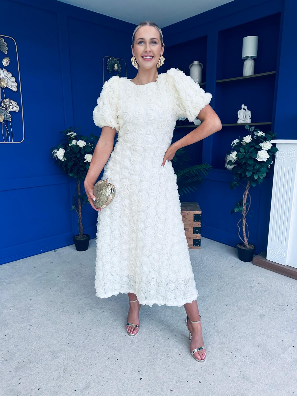 Pippa 3D Floral Occasion Dress Cream