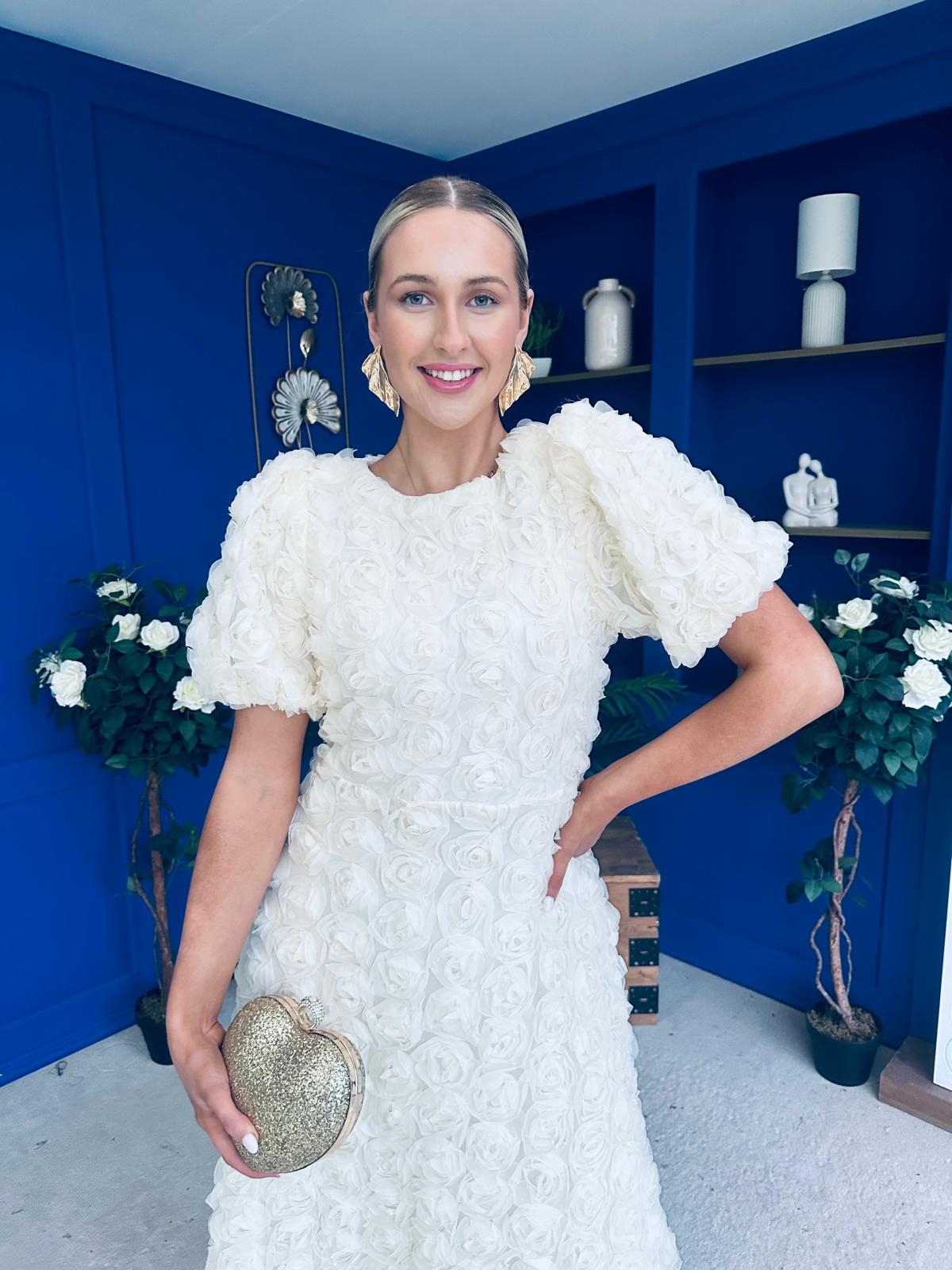 Pippa 3D Floral Occasion Dress Cream