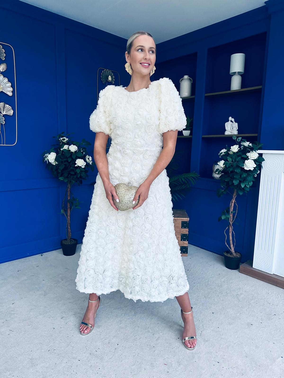 Pippa 3D Floral Occasion Dress Cream