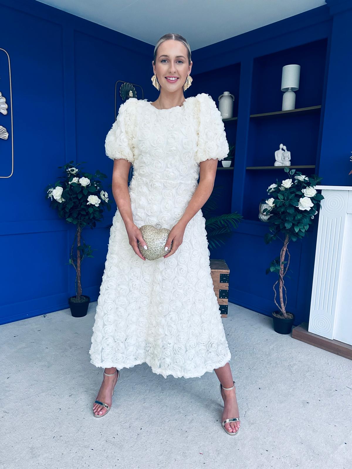 Pippa 3D Floral Occasion Dress Cream