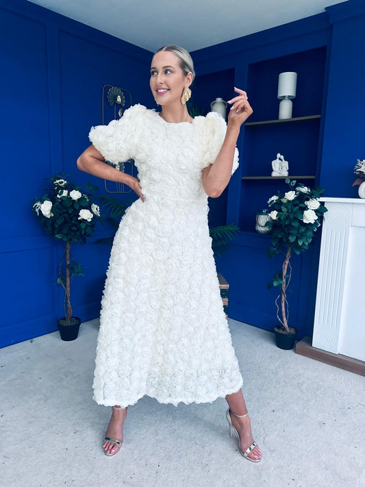 Pippa 3D Floral Occasion Dress Cream