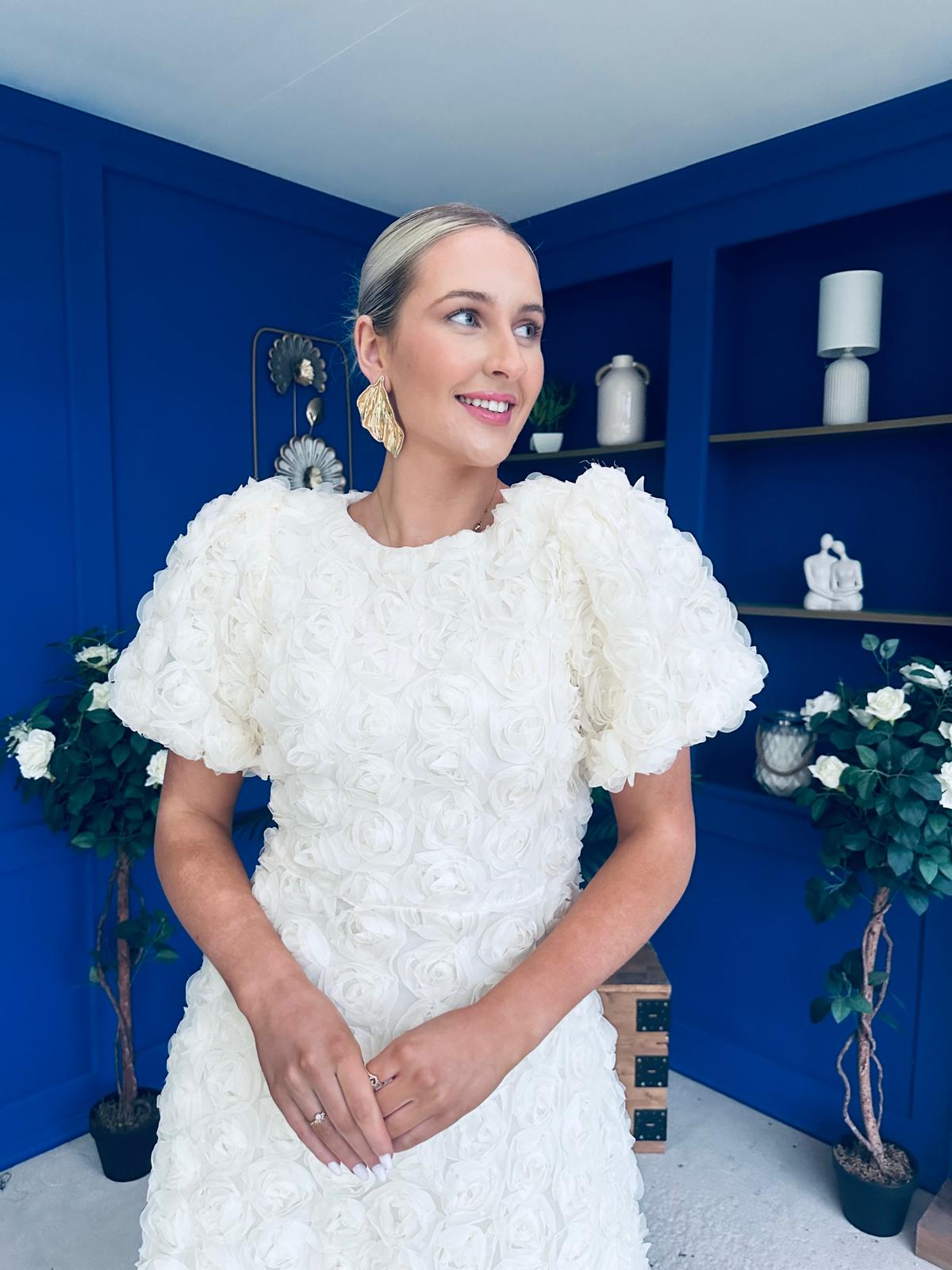 Pippa 3D Floral Occasion Dress Cream