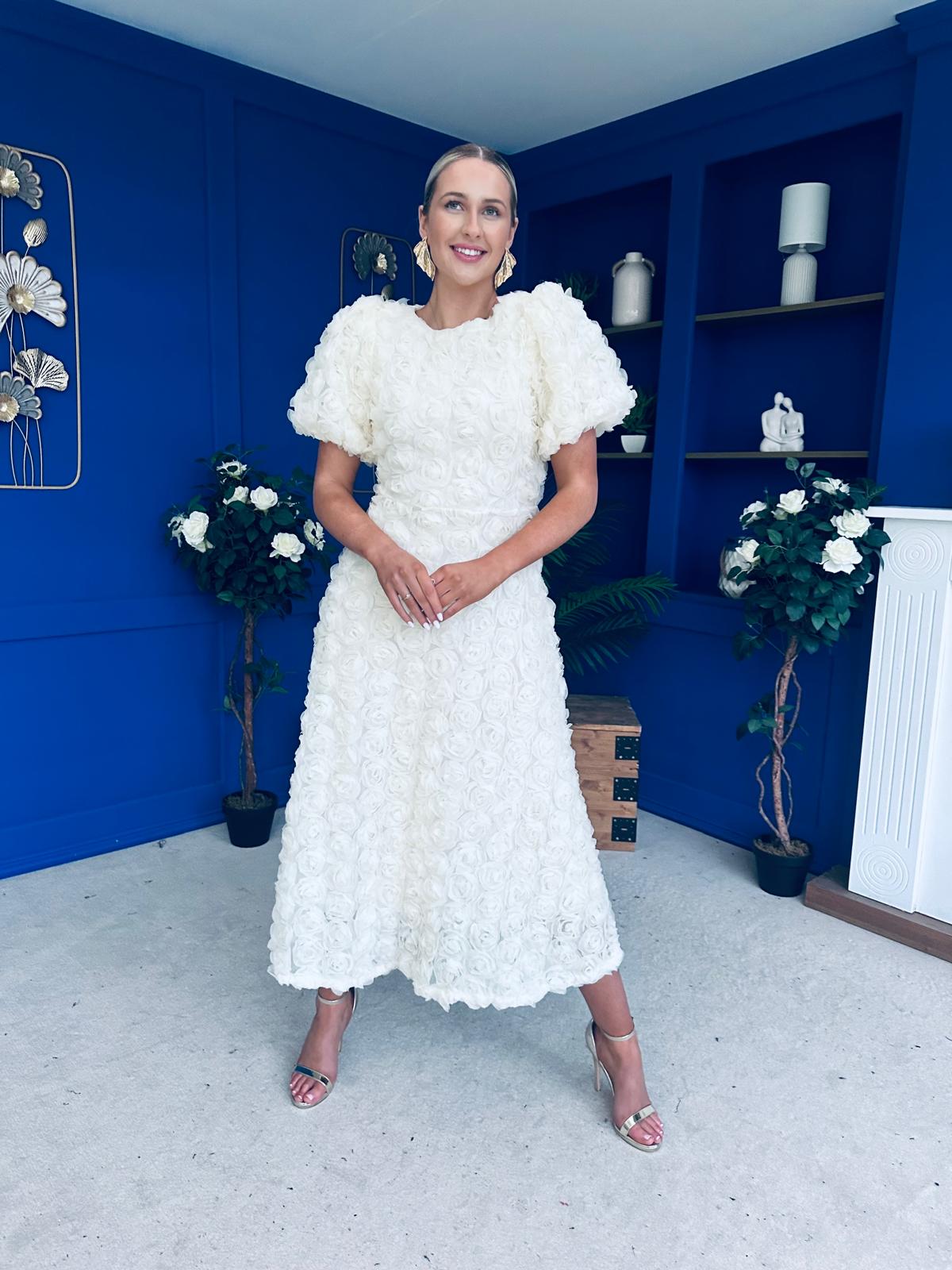 Pippa 3D Floral Occasion Dress Cream