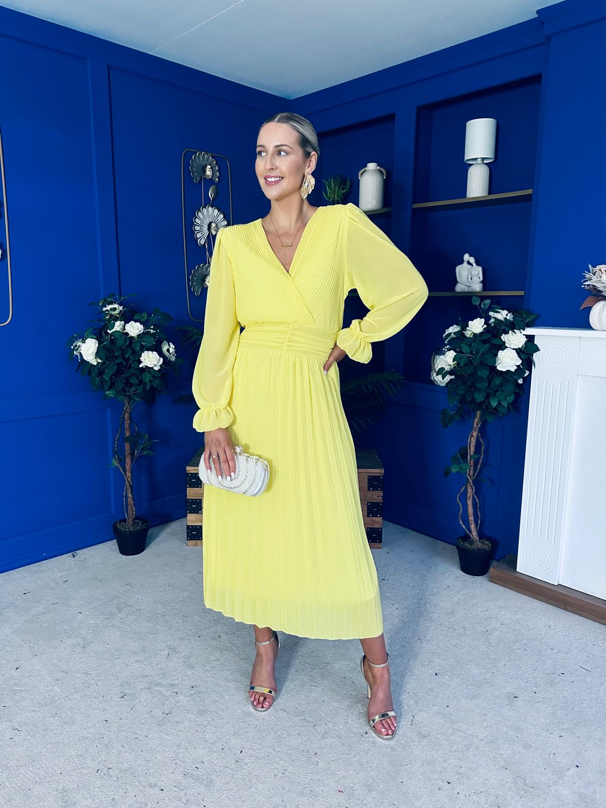 Clodagh Pleat Detailed Midi Dress Daffodil