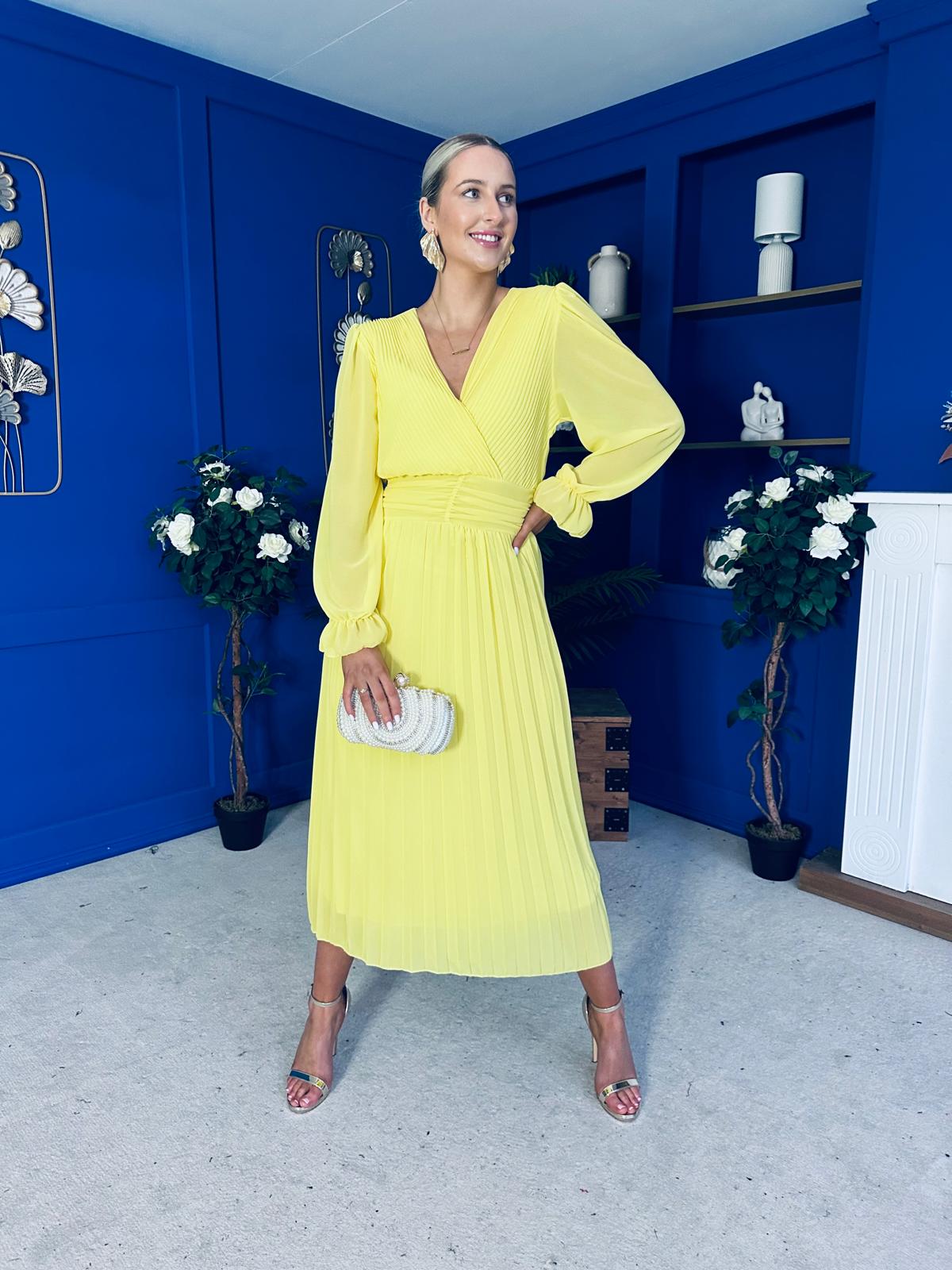 Clodagh Pleat Detailed Midi Dress Daffodil